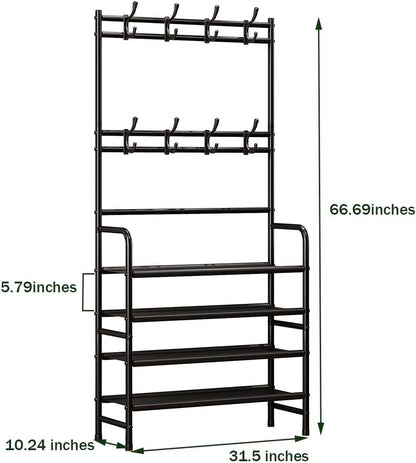 5-Tier Coat and Shoe Rack with Storage Shelf & 8 Hooks