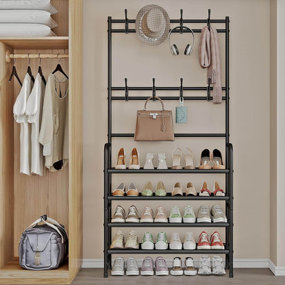 5-Tier Coat and Shoe Rack with Storage Shelf & 8 Hooks