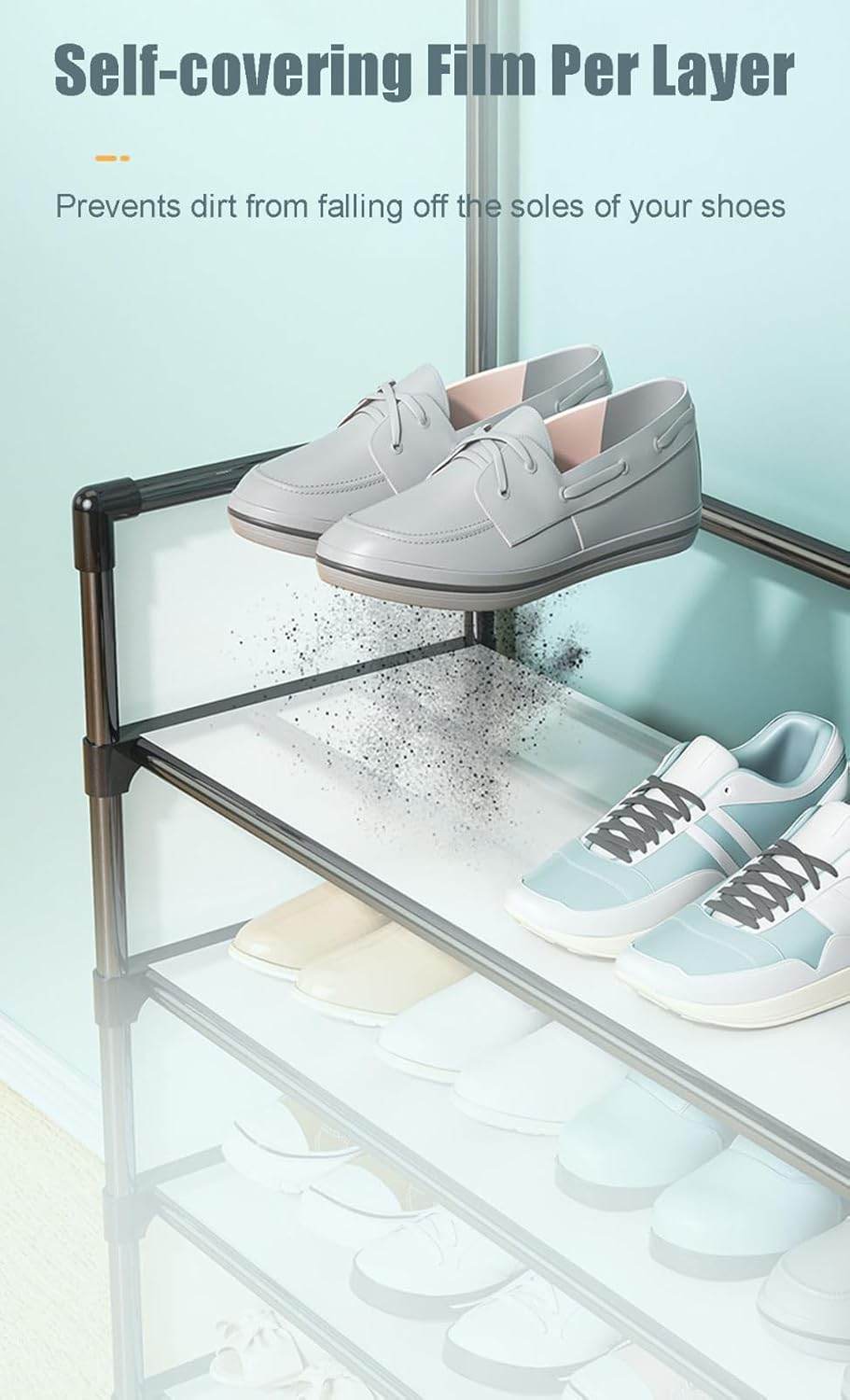 Metal Shoe Rack with Coat Hooks – Dustproof Entryway Shoe Cabinet & Organizer
