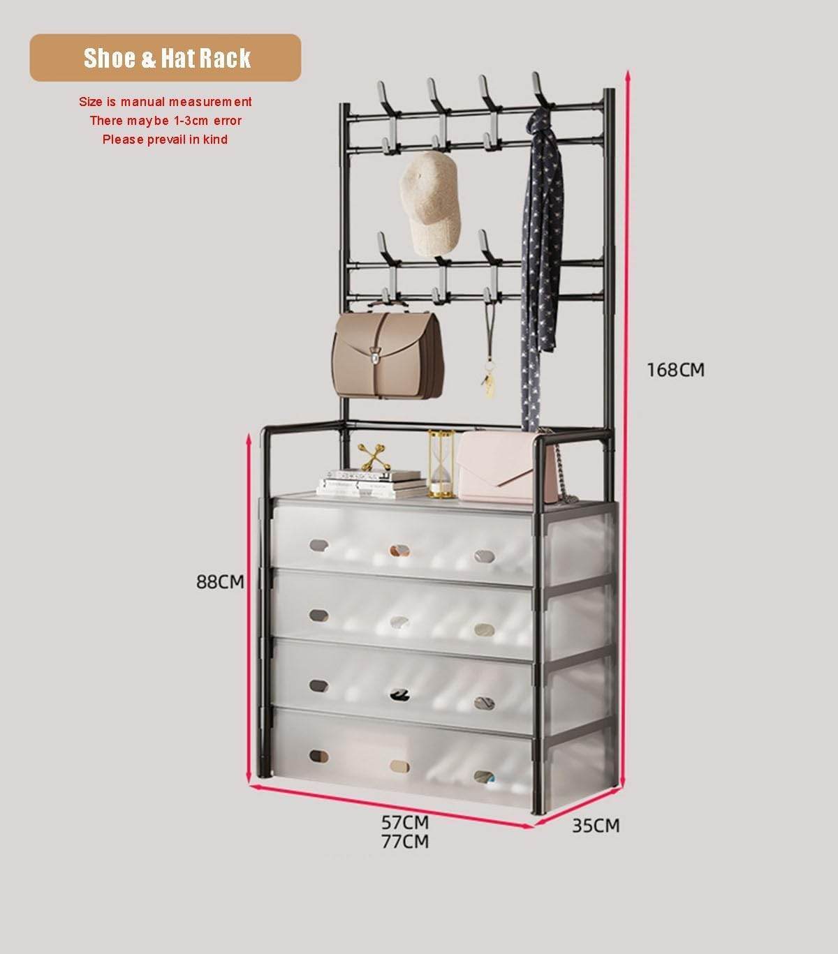 Metal Shoe Rack with Coat Hooks – Dustproof Entryway Shoe Cabinet & Organizer