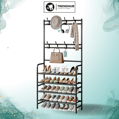 5-Tier Coat and Shoe Rack with Storage Shelf & 8 Hooks